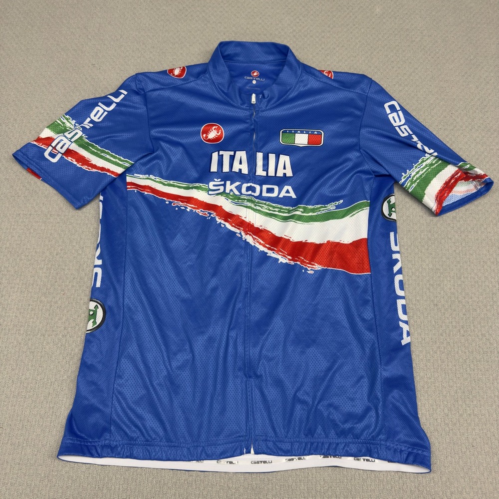 Castelli Italia Skoda Cycling Jersey Blue Full Zip Short Sleeve Mens XXXL